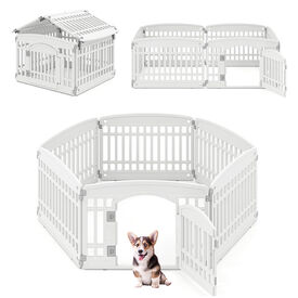 COSTWAY Corral de Mascotas de 6 Paneles, Valla Plegable de Plástico con Puerta de Cierre Seguro, Ideal para Perros Pequeños y Medianos, Interior y Exterior, Blanco