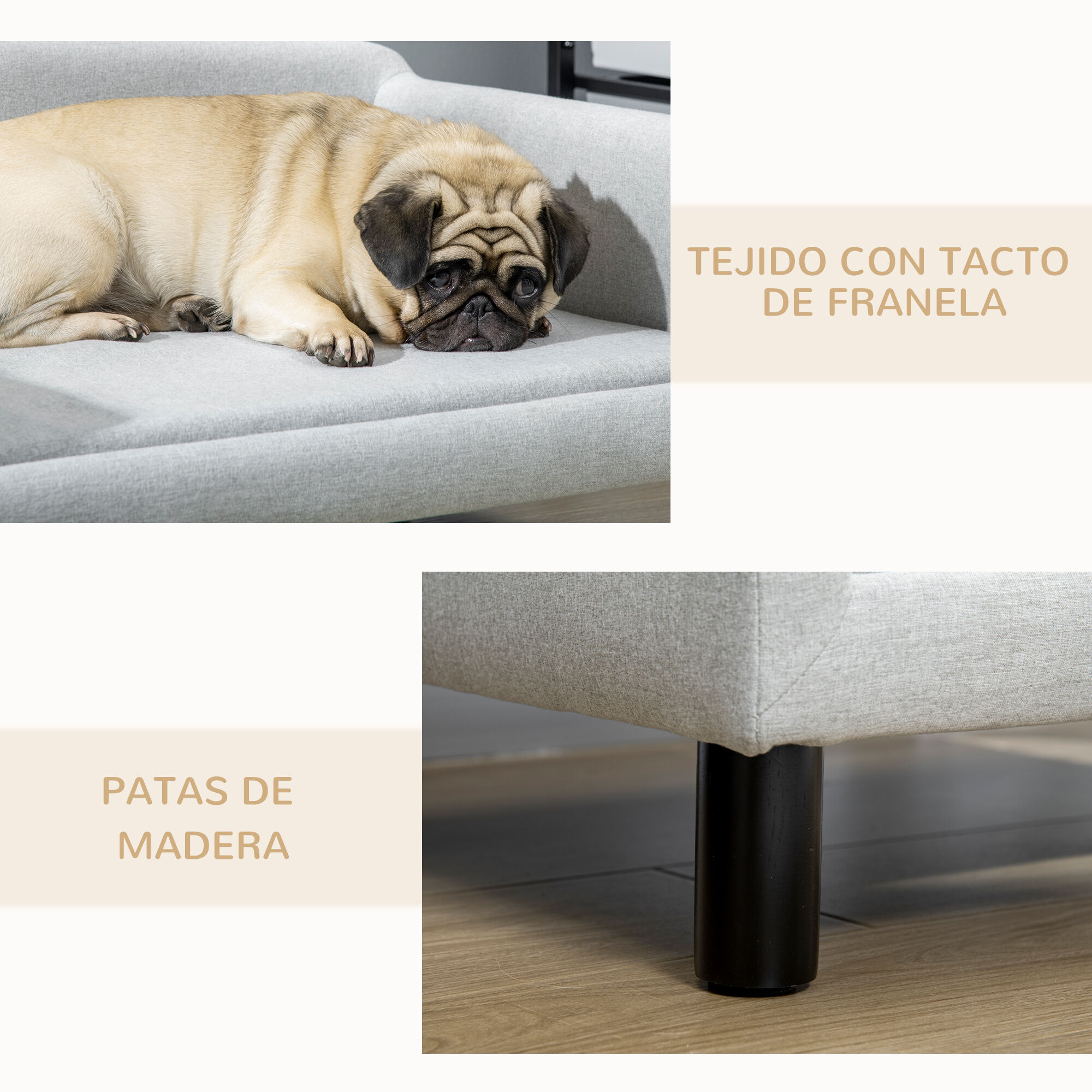 PawHut Sof&aacute; para Perros Medianos Cama Elevada para Perros con Patas de Madera Cama para Mascotas Carga 20 kg 82x54x36 cm Gris, , large Imagen numero 5