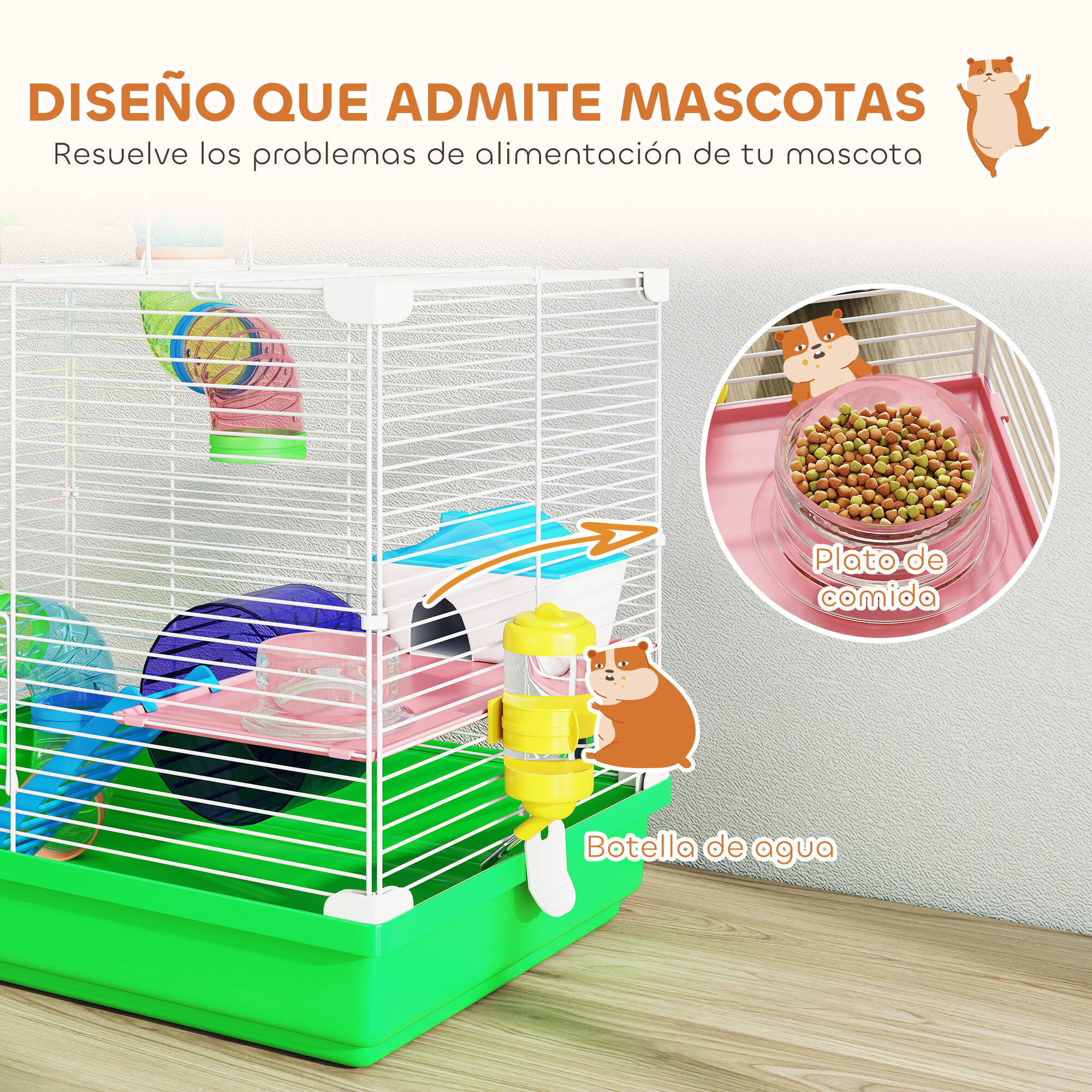 PawHut Jaula para H&aacute;mster Verde, , large Imagen numero 5