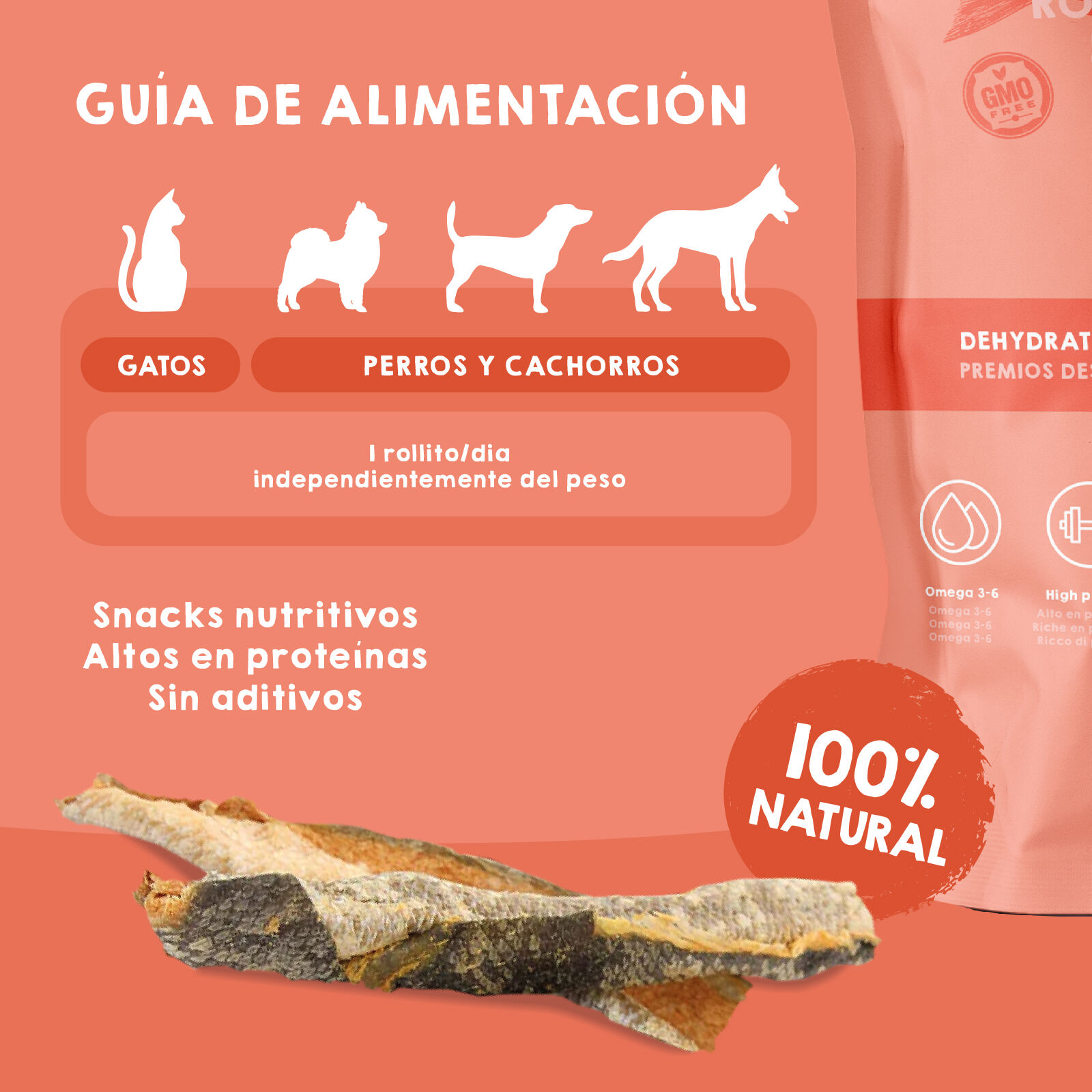 MAIKAI PETS - Snacks crujientes de Rollitos de Piel de Salm&oacute;n, Chuches Naturales Deshidratadas para Perros y Gatos, 8 Unidades, , large Imagen numero 5