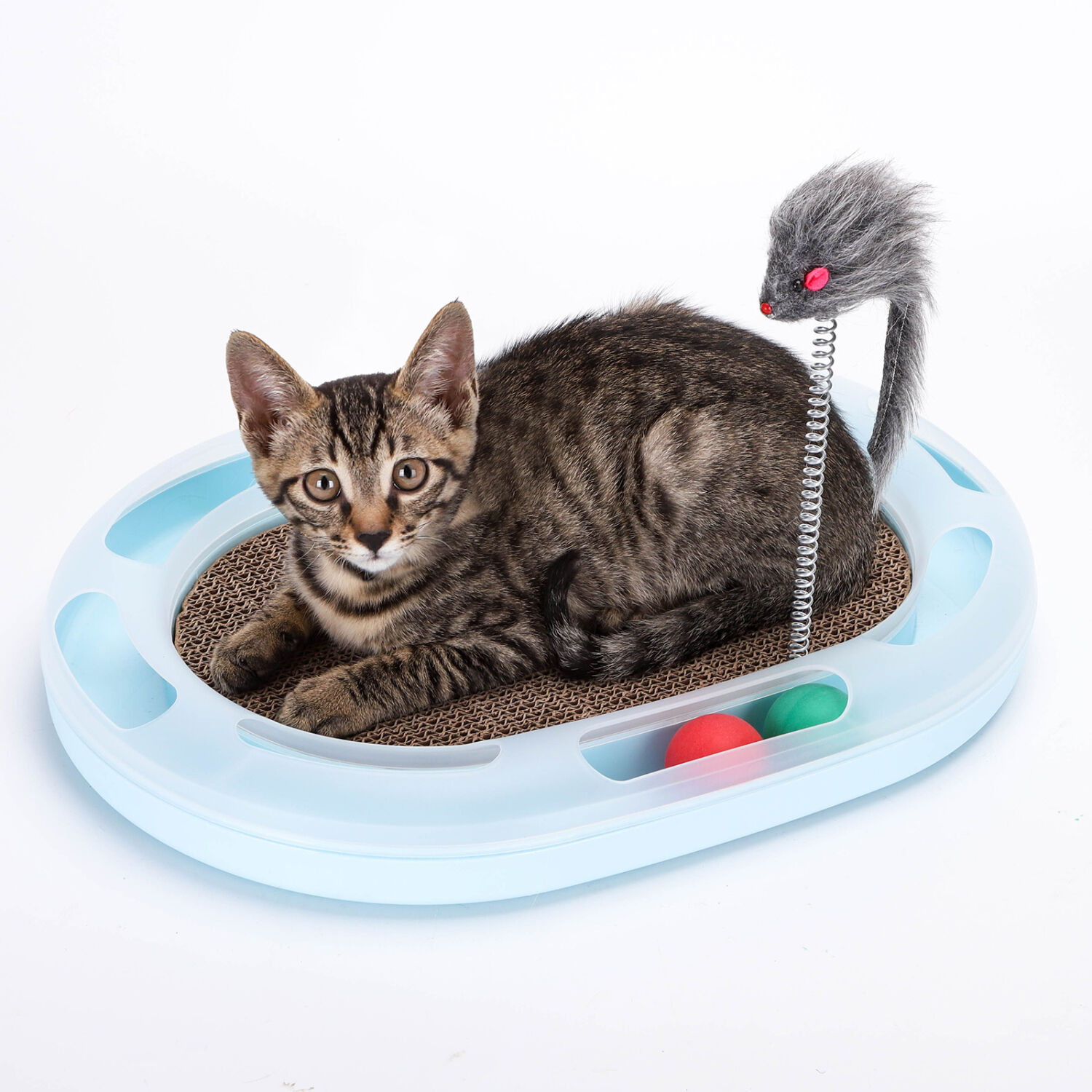 Nobleza - Rascador para Gatos Multifuncional, Juguete Rascador Para Gatos con 2 Bolas y 1 Varita de Resorte para Gatos, Cart&oacute;n Rascador para Gatos 4 en 1 con Hierba Gatera, 42 * 31 * 5,5 cm, , large Imagen numero 1