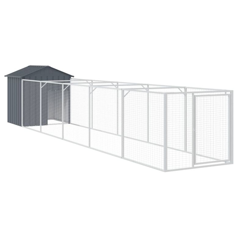 vidaXL Caseta con Corral de acero galvanizado gris para perros thumbnail
