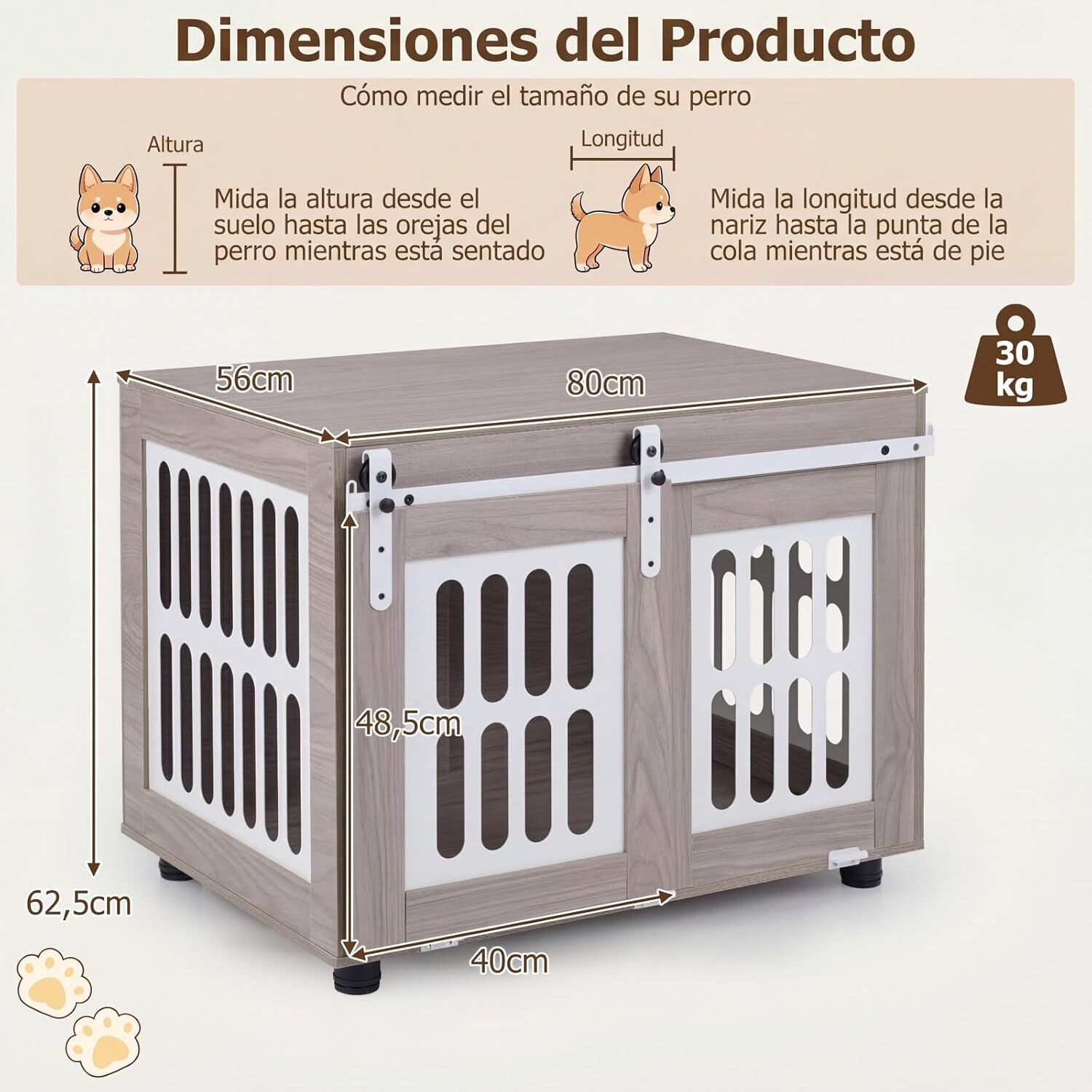 COSTWAY Jaula para Perros con Mesa Auxliar, Casa para Perros Interior con Puerta Corrediza, Mueble Jaula para Mascotas Medianas y Grandes, Capacidad hasta 30 kg, 80 x 56 x 62,5 cm, Gris, , large Imagen numero 5