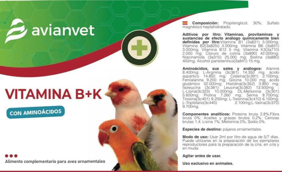 Avianvet Vitamina B+K3 Suplemento líquido para aves thumbnail