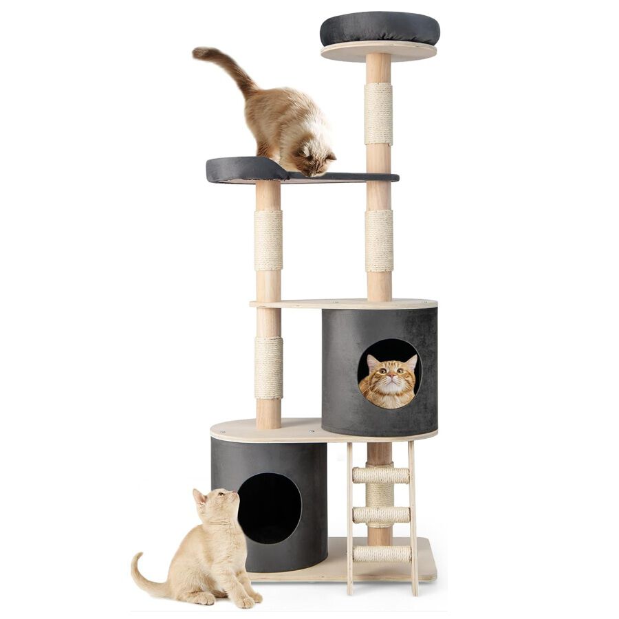 COSTWAY &Aacute;rbol Torre para Gatos, Mueble para Gatos de Varios Niveles con 2 Condominios, Percha, Postes Rascadores, Escalera Recubierta de Sisal, Centro de Actividades de Madera para Gatitos, , large Imagen numero 1