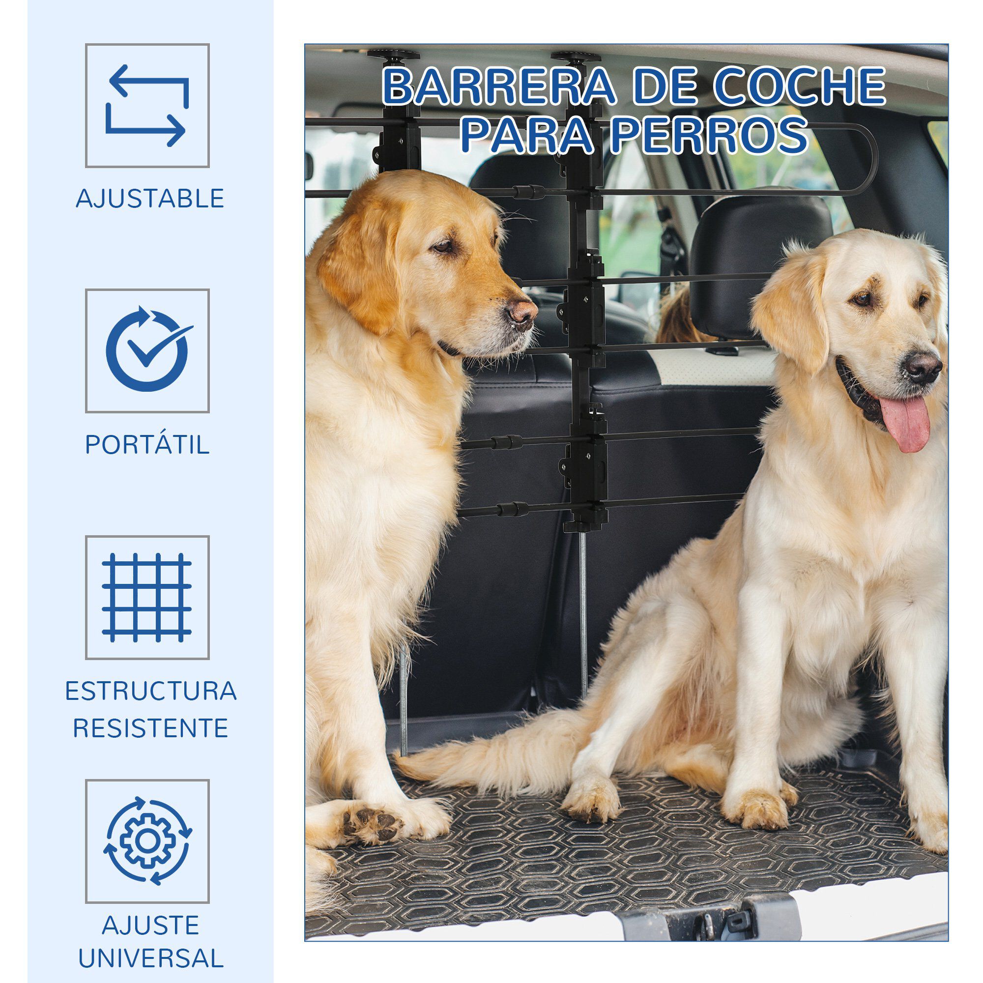 PawHut Barrera Protectora de Coche para Perros Ajustable 89-150x9x76-124 cm Rejilla Separadora para Maletero Coche Universal Reja de Seguridad de Acero Negro., , large Imagen numero 4
