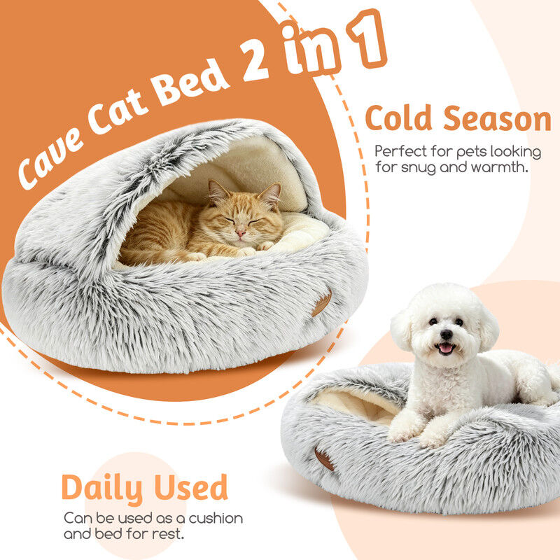 Nobleza Cama Cueva Calmante para Gatos y Perros Peque&ntilde;os (50 cm) - Cama Donut Redonda de Felpa Ultrasuave, Nido Antiestr&eacute;s Lavable con Coj&iacute;n Mullido y Base Antideslizante para Mascotas, Gris, , large Imagen numero 2