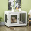 PawHut Jaula para Perros de Madera Superficie Mesa de Centro 94x60x71,5 cm Estilo Mueble con 2 Puertas de Pestillo Cojín de Tela Oxford y Rejillas de Acero Blanco, , large indicador imagen numero 2