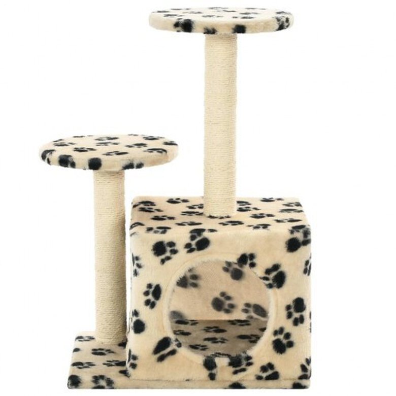Rascador con poste de sisal para gatos color Beige Huellas, , large image number null