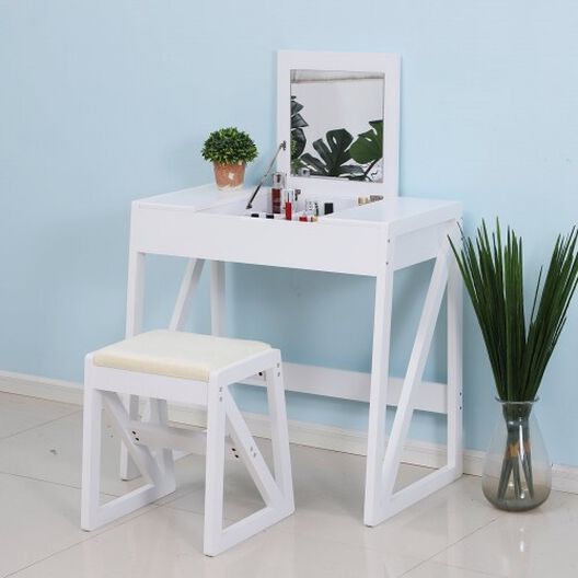 Mesa tocador de maquillaje con taburete color Blanco