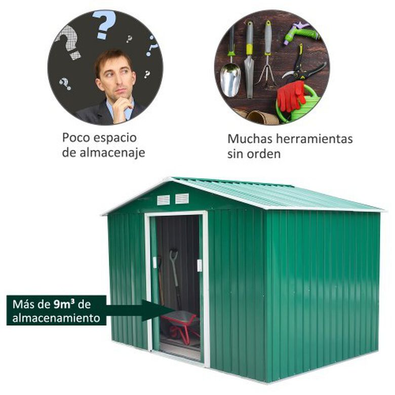 Caseta de jardín tipo cobertizo metálico Outsunny color Verde thumbnail