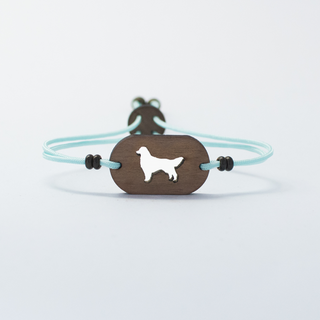 Pulsera de madera Golden Retriever personalizable color Celeste, Pulsera de madera Golden Retriever personalizable color Celeste