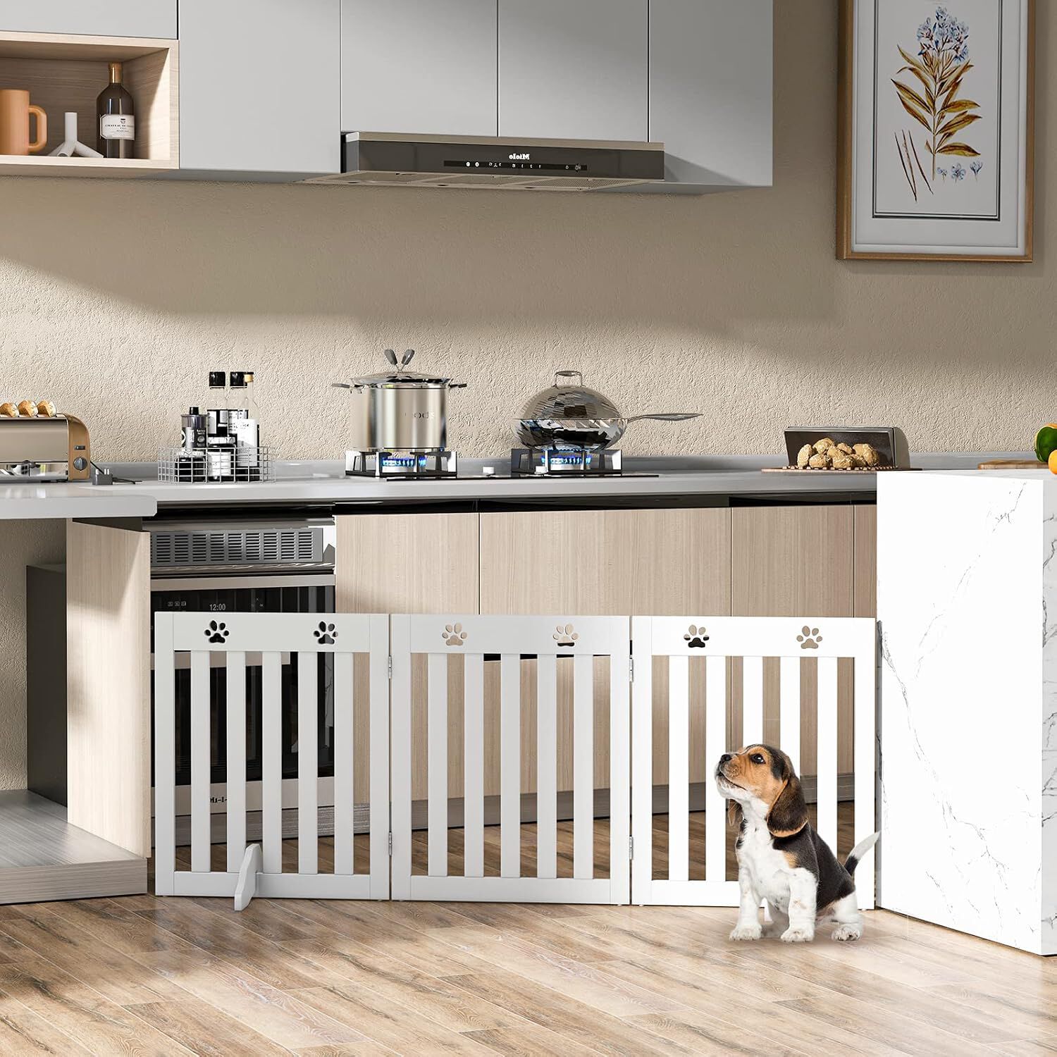 COSTWAY Barrera de Seguridad Plegable para Perros Mascotas Valla Protecci&oacute;n para Habitaci&oacute;n Puerta Escalera, 3 Paneles, Blanco, , large Imagen numero 2