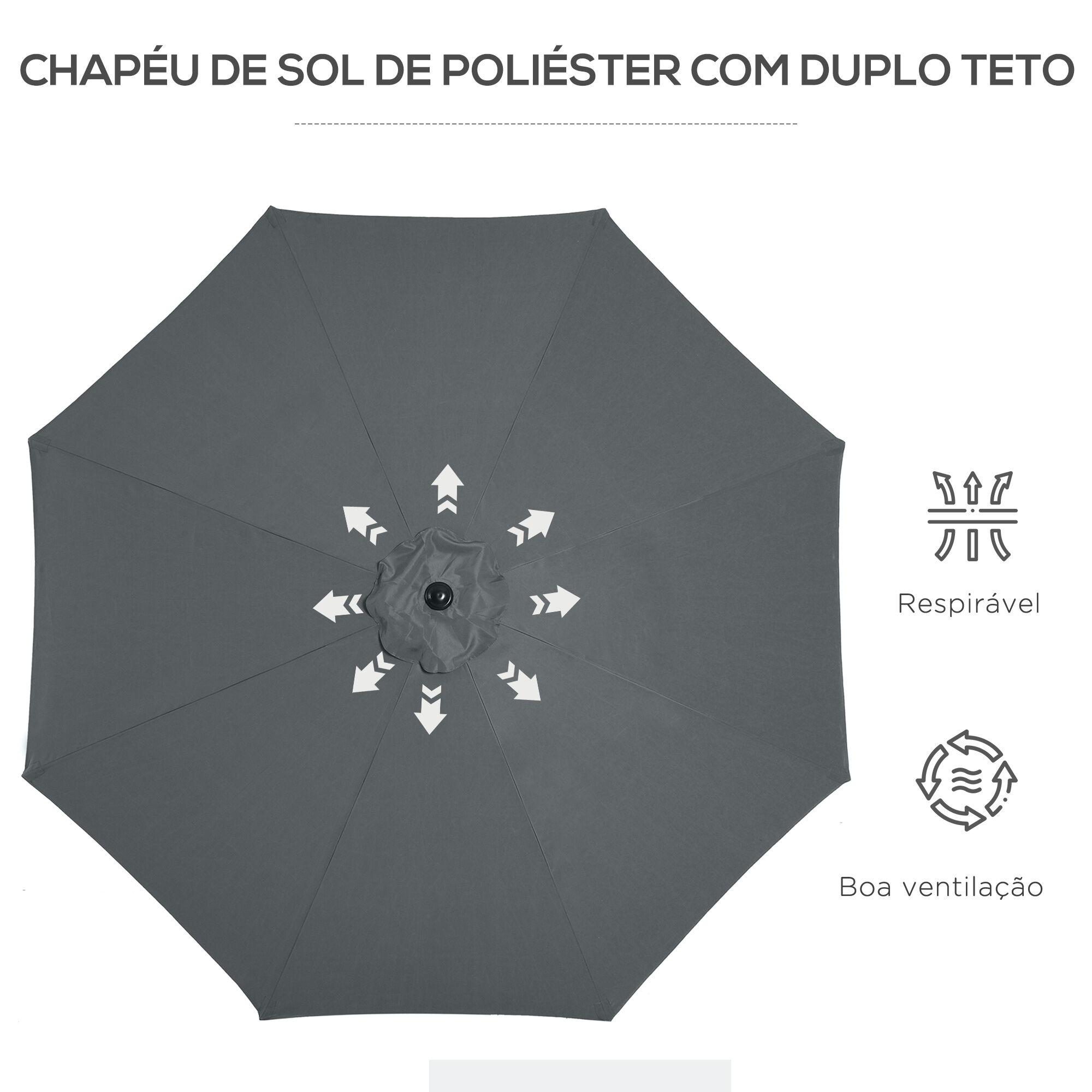 Outsunny Sombrilla de Jard&iacute;n &Oslash;295x250 cm con Manivela Parasol Exterior con Mecanismo de Inclinaci&oacute;n y Poste Desmontable de Metal para Terraza Piscina Patio Gris Oscuro, , large Imagen numero 5