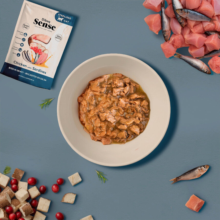 12 sobres x 100 g Dibaq Sense Sobres en Salsa Bites Pollo con Sardinas para gatos, , large Imagen numero 4