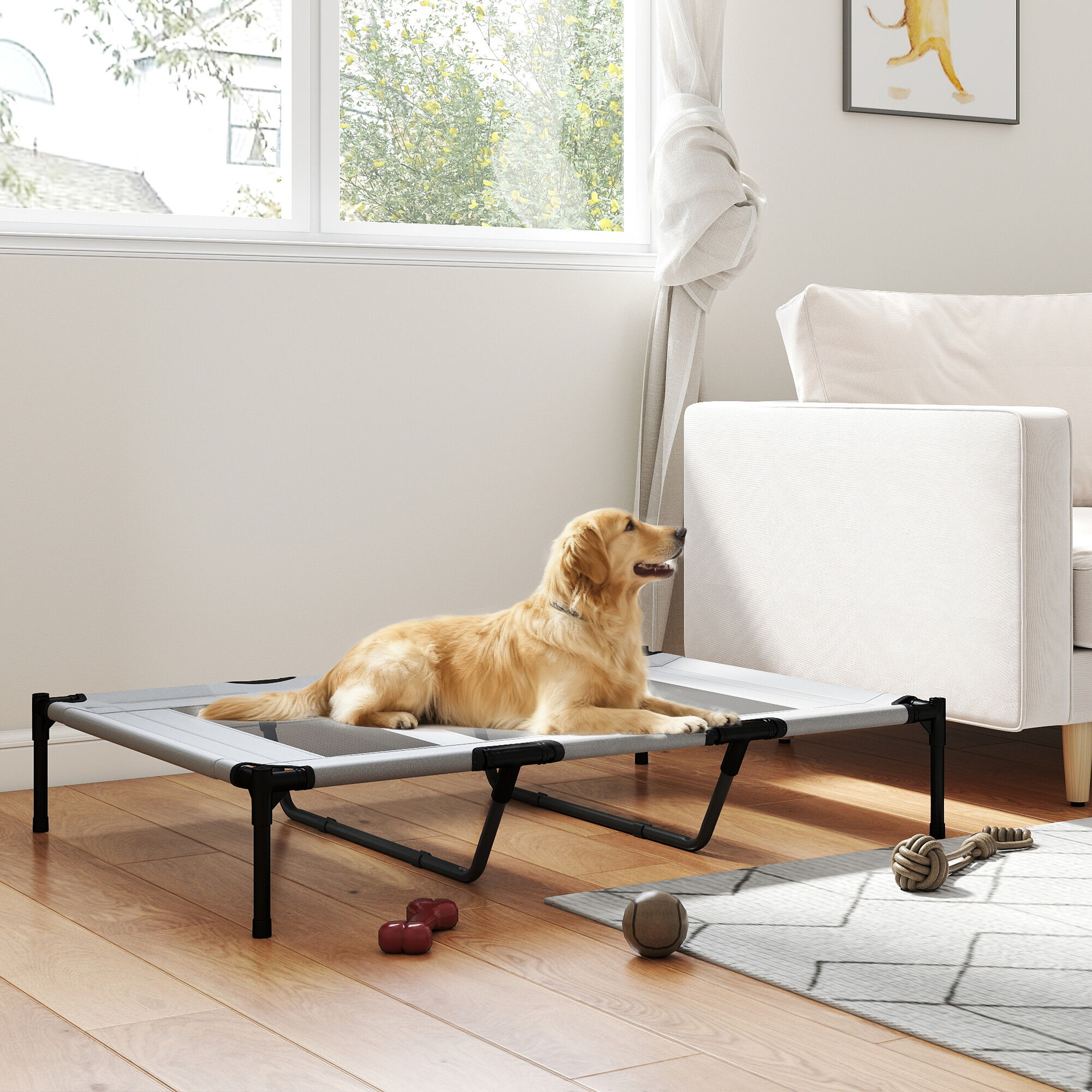 PawHut Cama Elevada Perro Gris Claro, , large Imagen numero 2