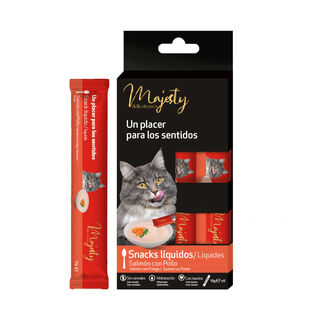 Majesty Salmón con Pollo snack líquido para gatos