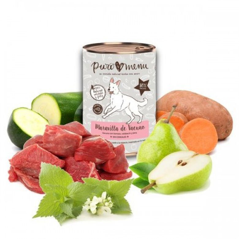 Pack de 12 latas de comida húmeda para perros Puromenu sabor vacuno thumbnail