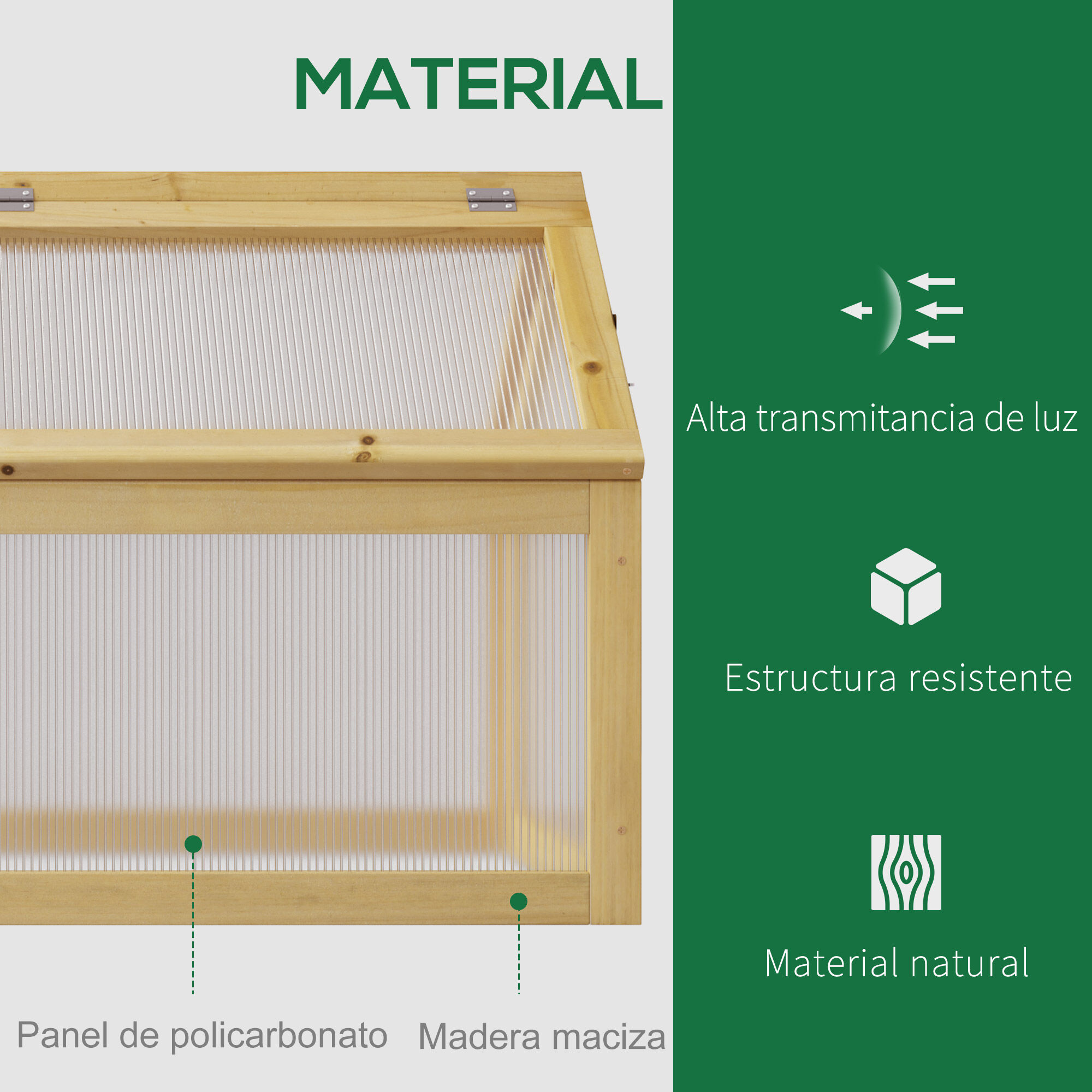 Outsunny Invernadero de Jard&iacute;n con Paneles de Policarbonato Huerto Urbano de Jard&iacute;n Vivero Casero con 4 Ventanas Abatibles para Cultivo Plantas Flores Terraza Exterior 90x48x49,5 cm Transparente, , large Imagen numero 4