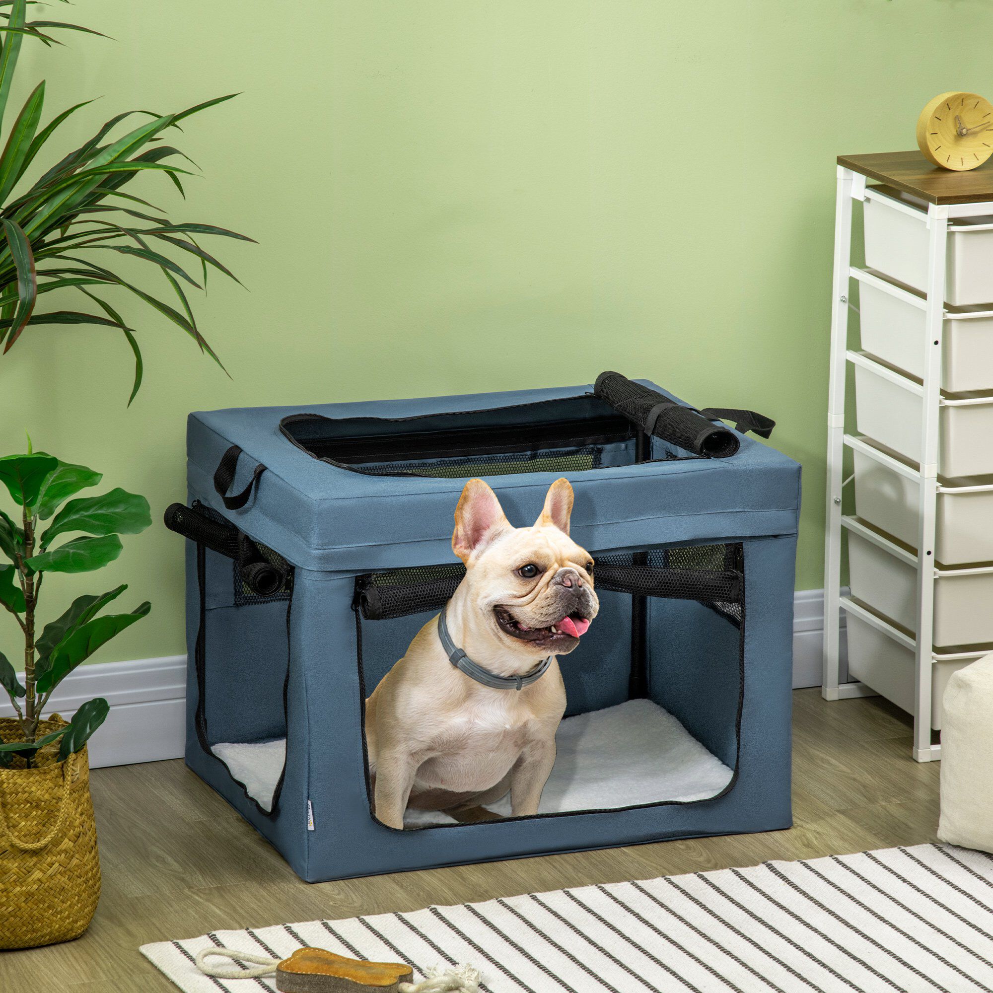 PawHut Transport&iacute;n Mochila para Perros y Gatos Bolsa Port&aacute;til y Plegable para Mascotas Transportador para Perros con 3 Puertas y Coj&iacute;n Suave 69x51x51 cm Azul, , large Imagen numero 2