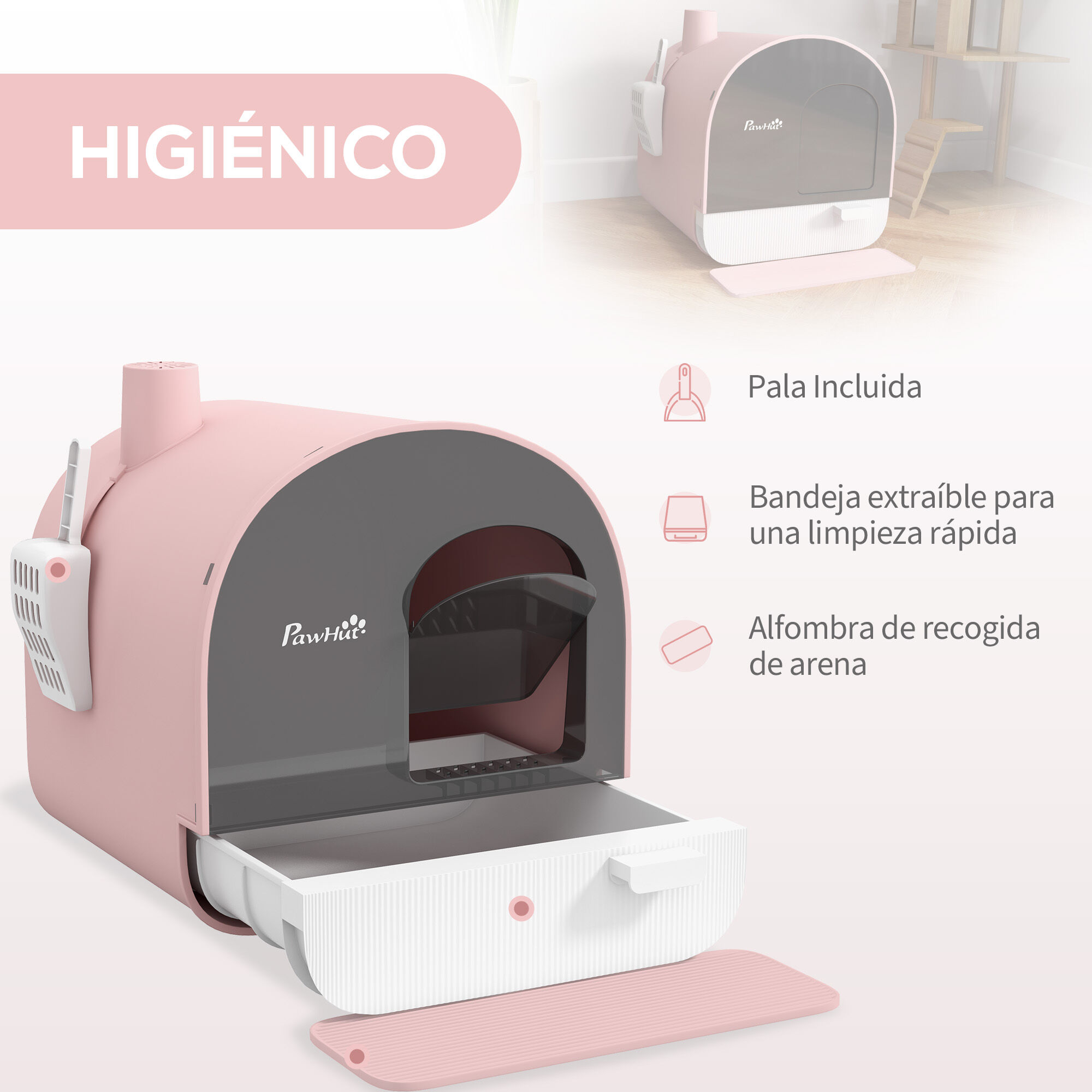 PawHut Caja de Arena Cerrada con Puerta Delantera para gatos thumbnail