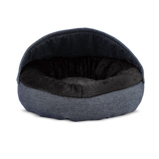Gauty Cama Redonda Denim y pelo  Azul y negro para Perros y Gatos