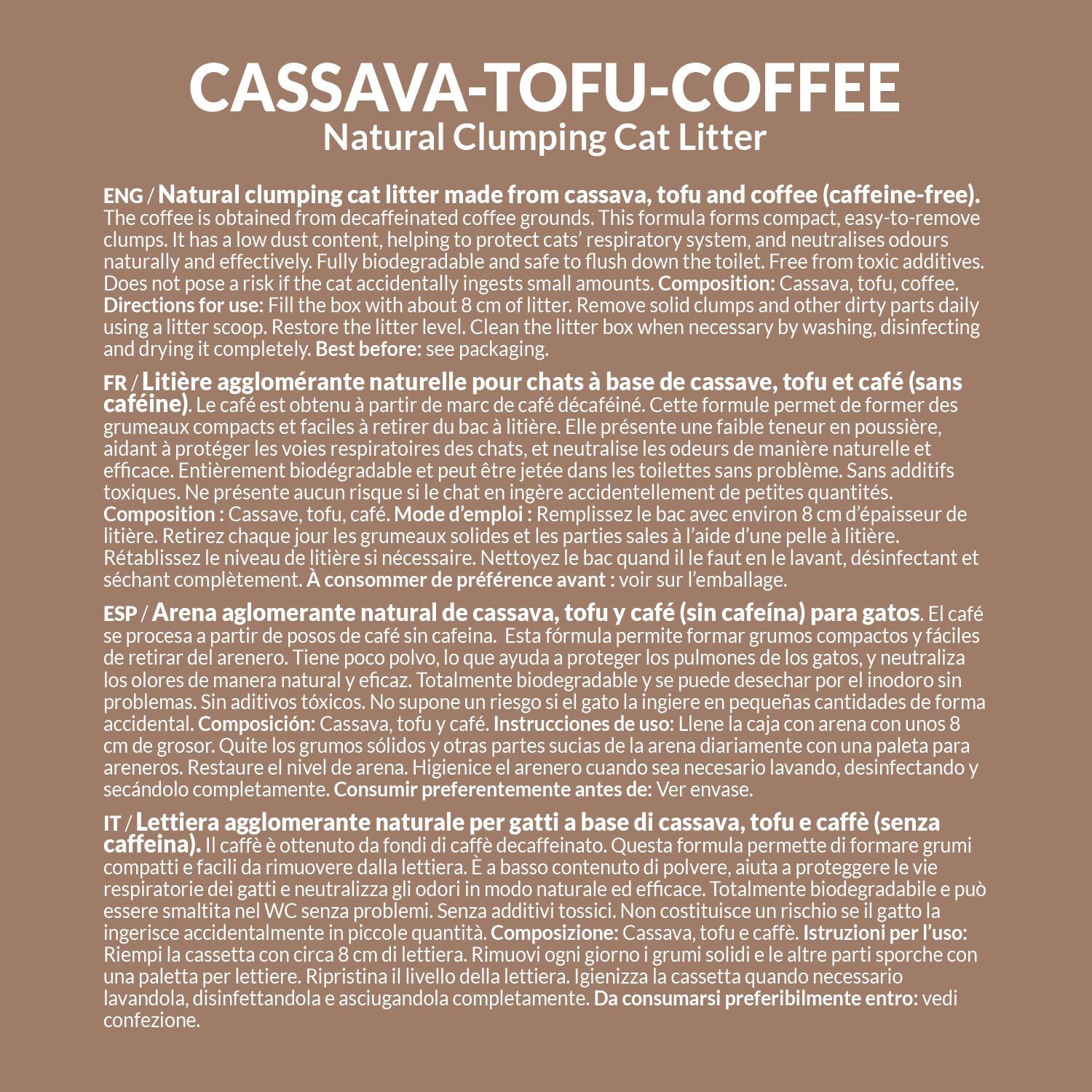 Lecho de Cassava + Tofu + Caf&eacute; para gatos - 6L (Pack de 4) - Arquivet - Arena aglomerante de Cassava + Tofu + Caf&eacute;, , large Imagen numero 4