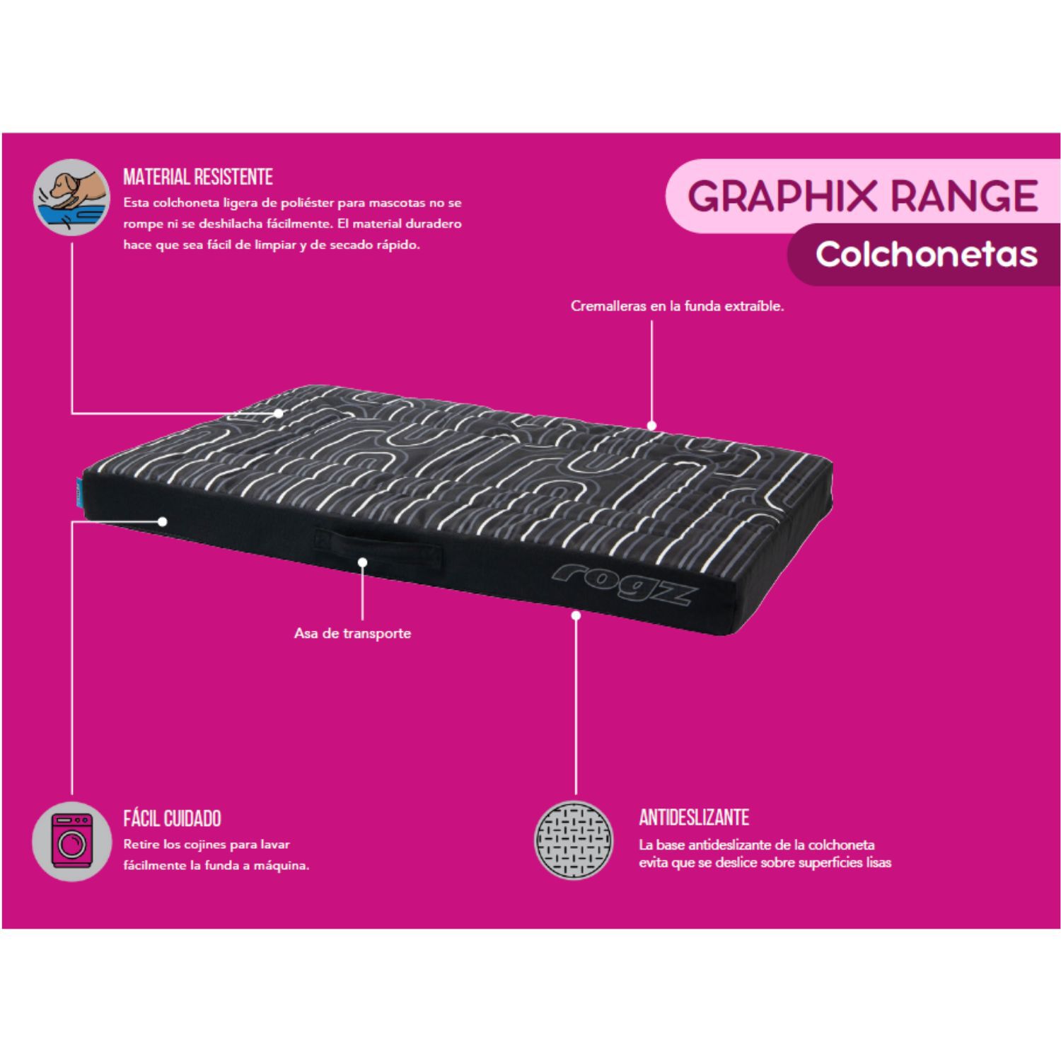 Colchoneta para perro Rogz Graphix 107x72x8cm Estampado Doodle Talla L, , large Imagen numero 2