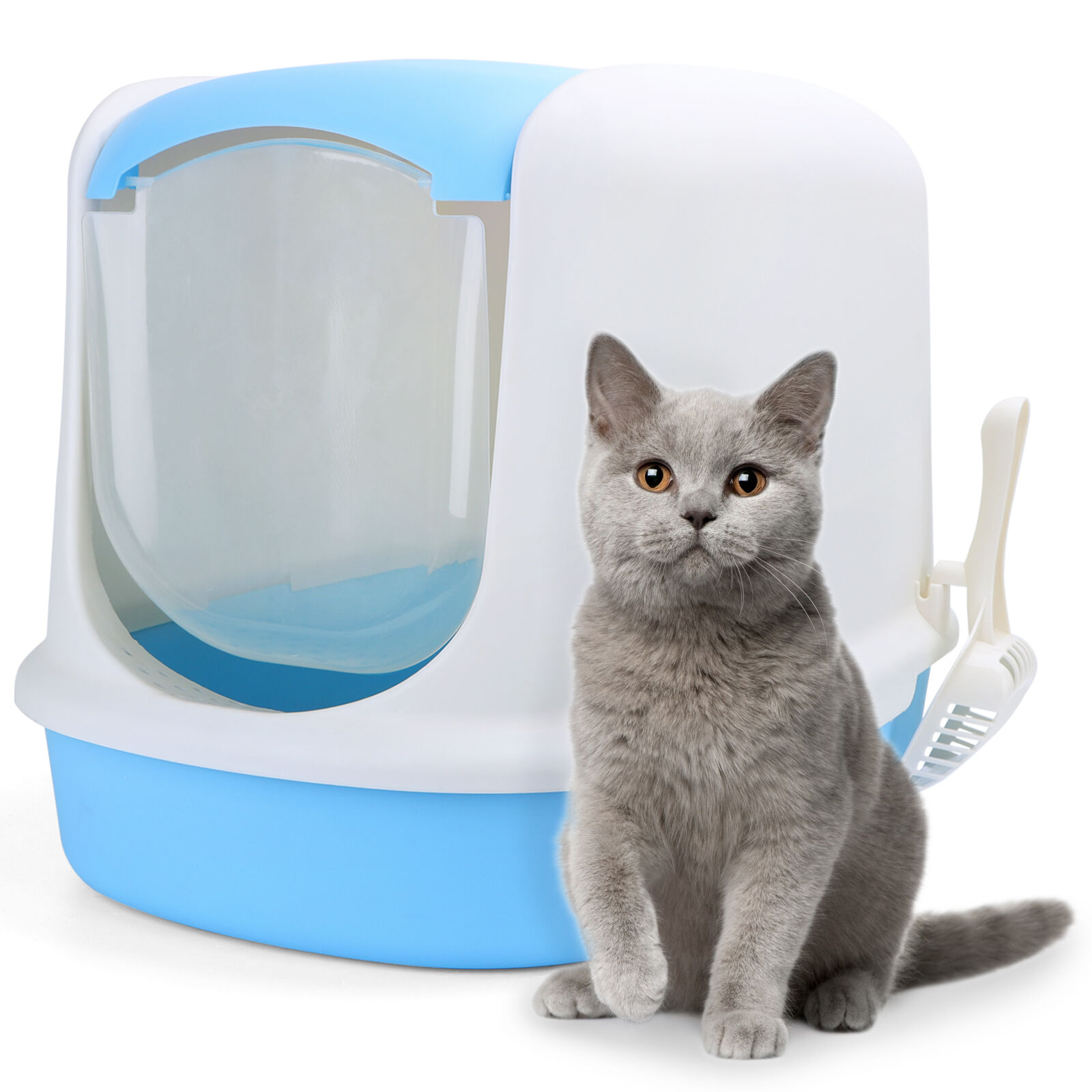 Nobleza - Inodoro para Gatos con Abertura Frontal y Pala, Cajas de Arena para Gatos Cubierta Desmontable, Arenero para Gatos Grande, Azul 55*39*39.5 CM, , large Imagen numero 1