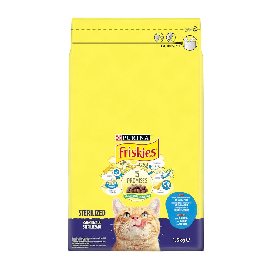 Purina Friskies Sterilized Pienso para gatos con salmón, atún y verduras thumbnail