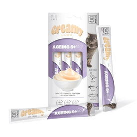 M-Pets Creamy Ageing 6+ Pato y At&uacute;n snack para gatos s&eacute;nior