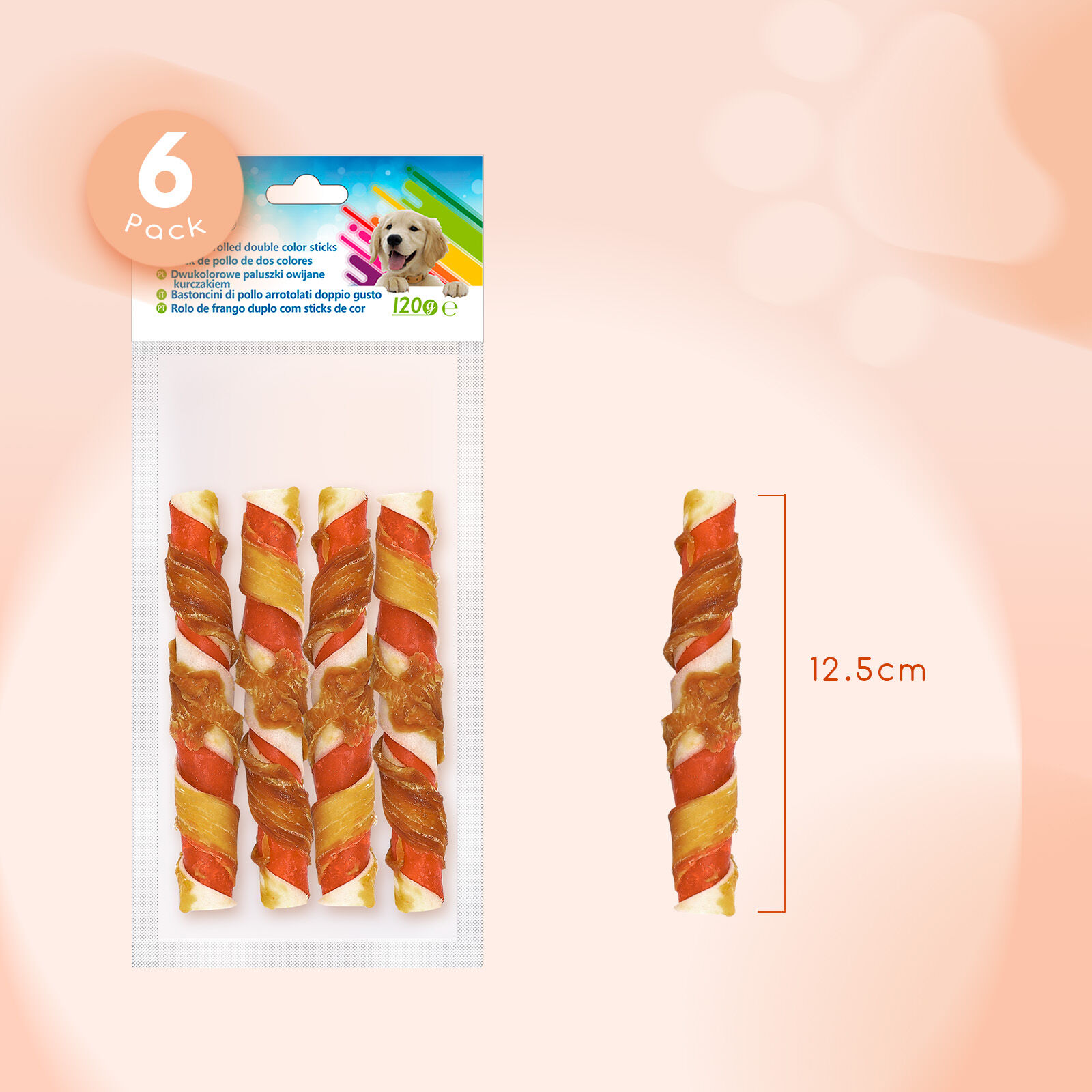 Nobleza - Snacks para Perros - Palitos de Piel de Vacuno Enrollados de Pollo - Chuches Natural para Perros - Golosinas para Perro - Premios y Recompensas para Perros - L12.5 cm, 6 bolsas x 120 gr, , large Imagen numero 2