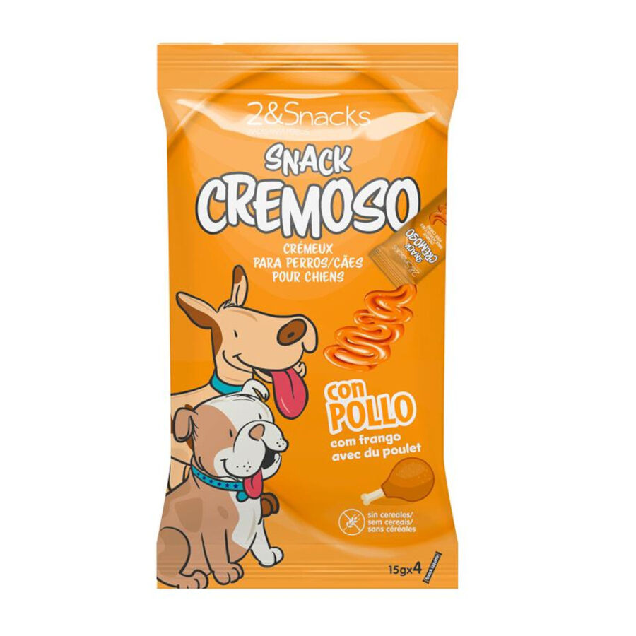 4 sobres x 15 g 2&Snacks Snacks Cremosos con Pollo para perros, , large Imagen numero 1