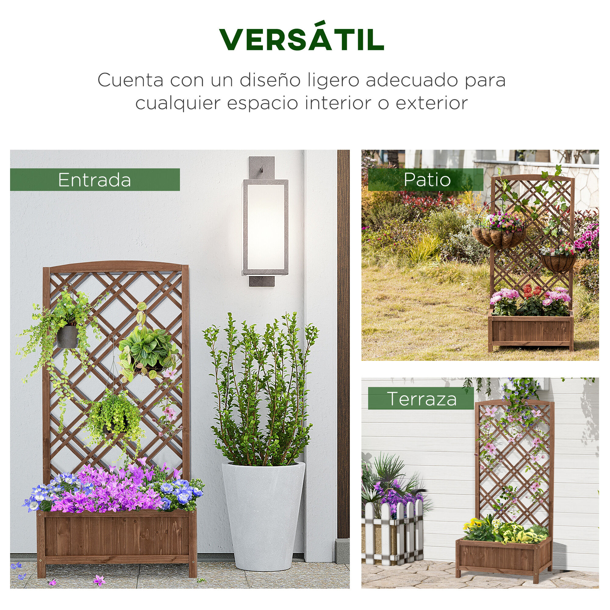 Outsunny Jardinera con Enrejado Jardinera con Celos&iacute;a de Madera Macetero con Soporte para Trepadora Cultivos Plantas en Terraza Jard&iacute;n Balc&oacute;n 60x30x122,5 cm Natural, , large Imagen numero 4