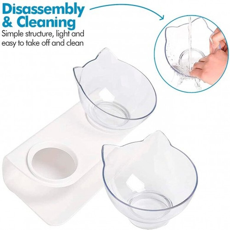 Edipets comedero doble inclinado y elevado transparente para gato, , large image number null