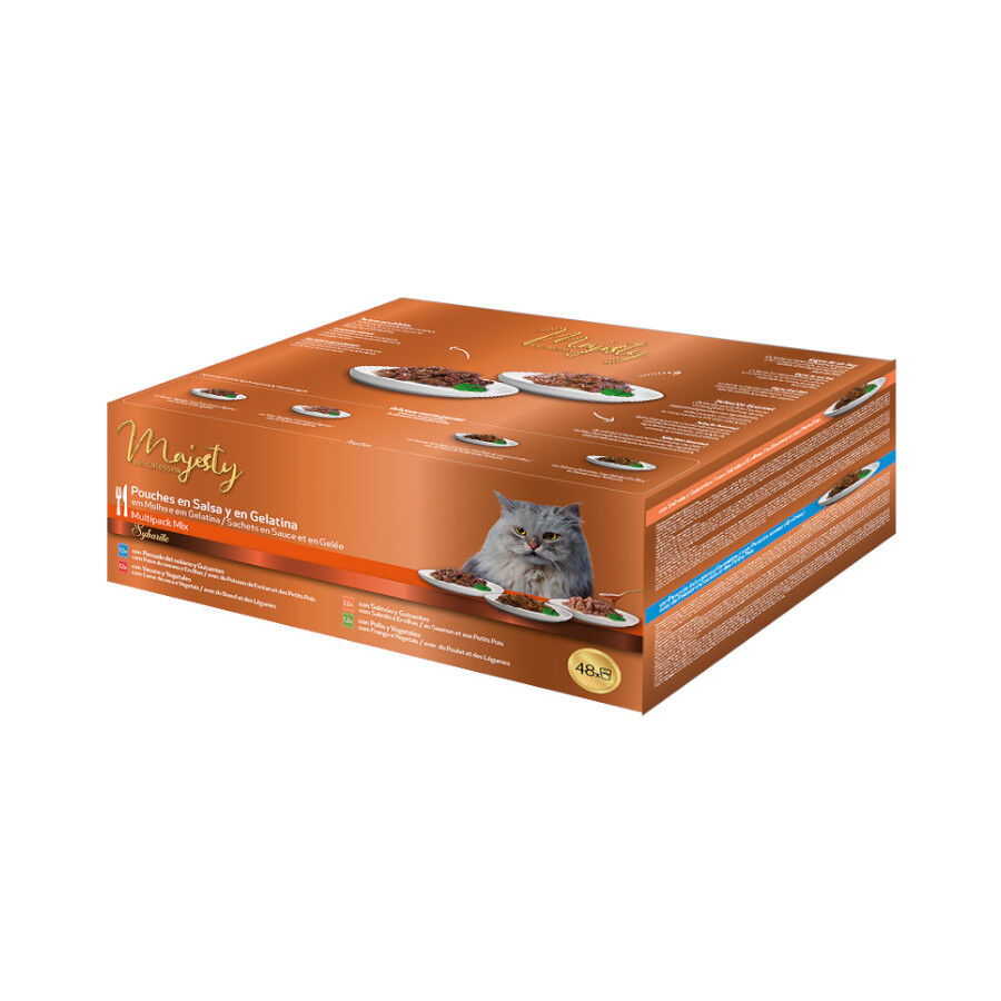 Majesty Multipack Sobres Gelatina y Salsa Mix Pescado y Carne para gatos thumbnail