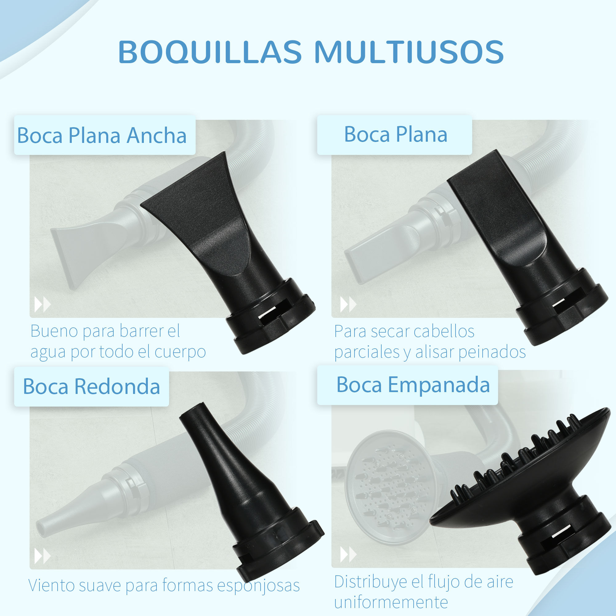 PawHut Secador de Pelo para Perros 2000W con Soplador para Mascotas Profesional con Temperatura Ajustable Velocidad Continua Manguera 1,2m 4 Boquillas 23x23x26,5 cm Blanco., , large Imagen numero 5