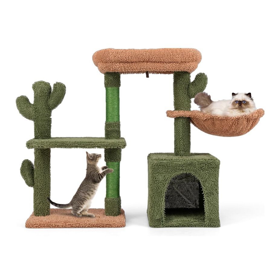 COSTWAY Árbol para Gatos con Diseño de Cactus Verde y Hamaca para gatos thumbnail