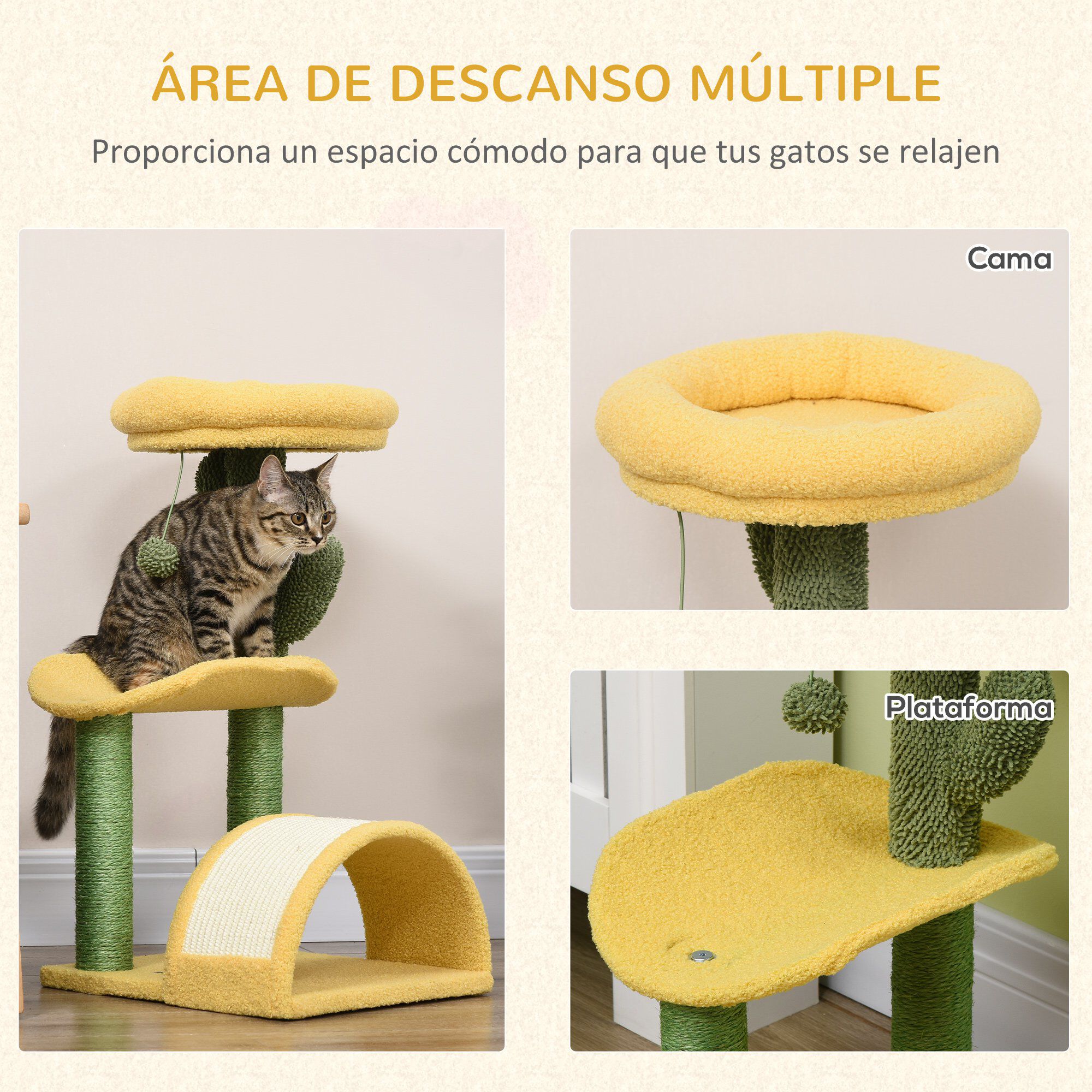 PawHut &Aacute;rbol Rascador amarillo para Gatos, , large Imagen numero 4