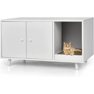 COSTWAY 3 en 1 Casa para Gatos con Rascador Extraíble y Mesa de Centro Auxiliar Blanca para gatos