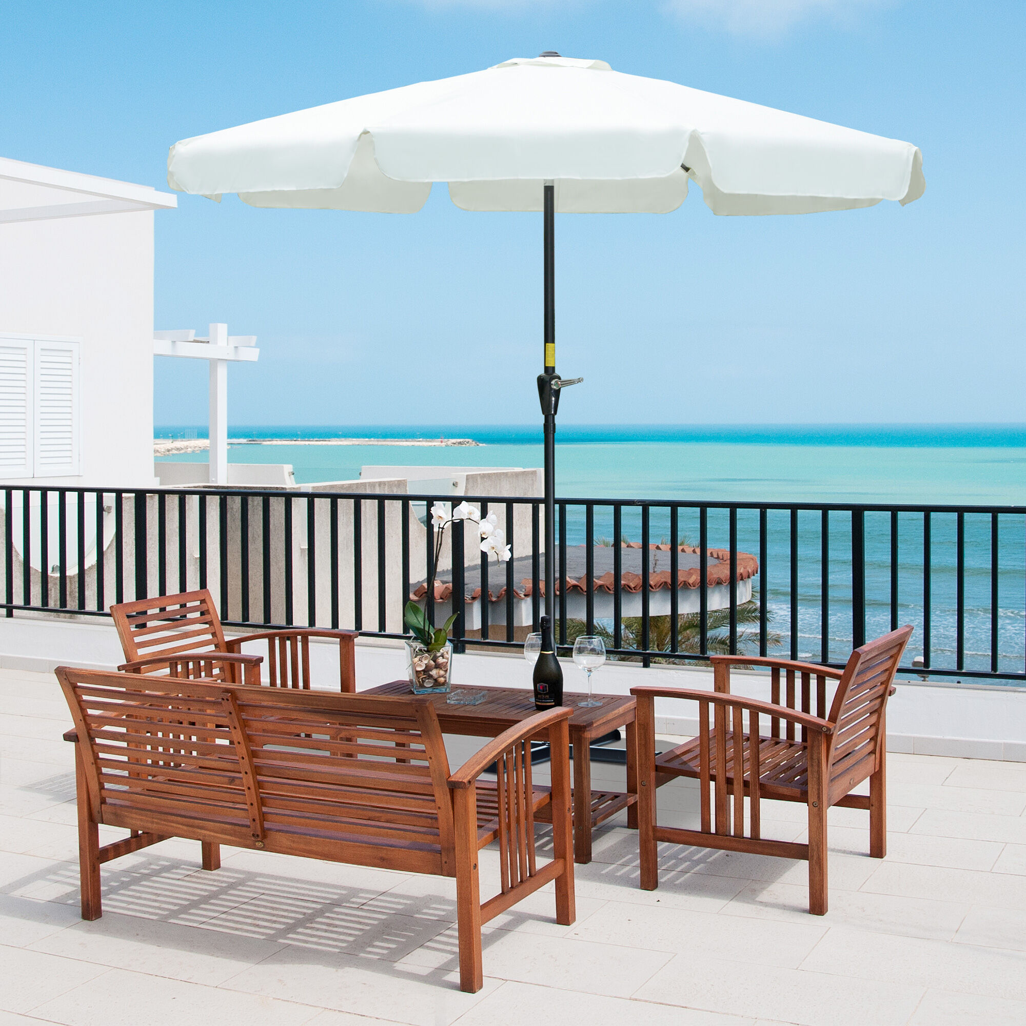 Outsunny Sombrilla de Jardín 26 6x 250 cm con Ángulo Ajustable Protección UV50+ Techo de Ventilación y Manivela Beige thumbnail