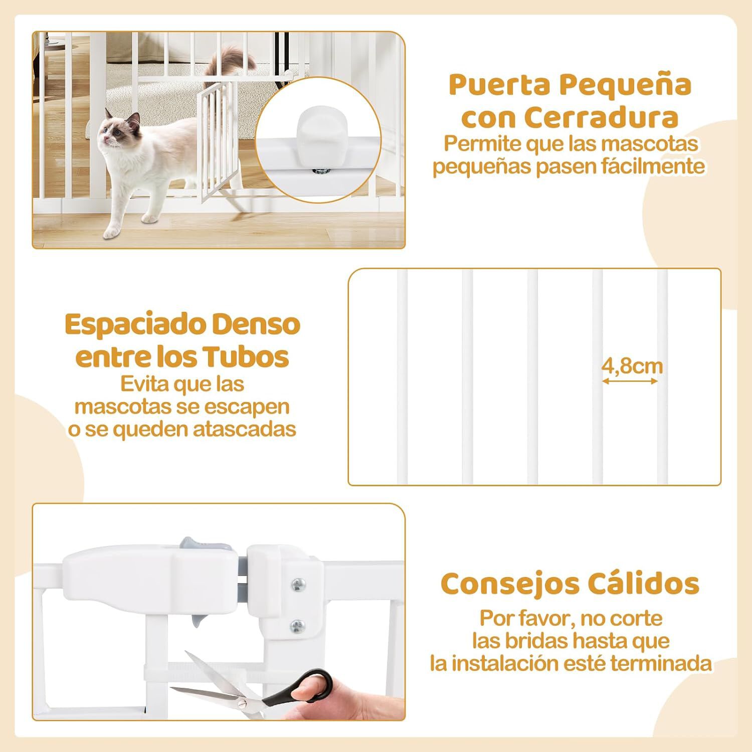COSTWAY Barrera de Seguridad para Perros, 74-104 x 76 cm Barrera para Mascotas Extensible con Puerta Pequeño, Cierre Automático y Sistema de Doble Bloqueo, Puerta de Seguridad para Niños (Blanco) thumbnail