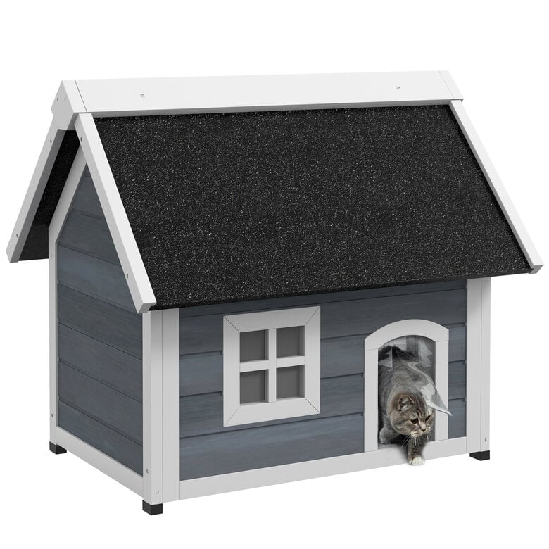 PawHut Casa para Gatos Gris y Negro