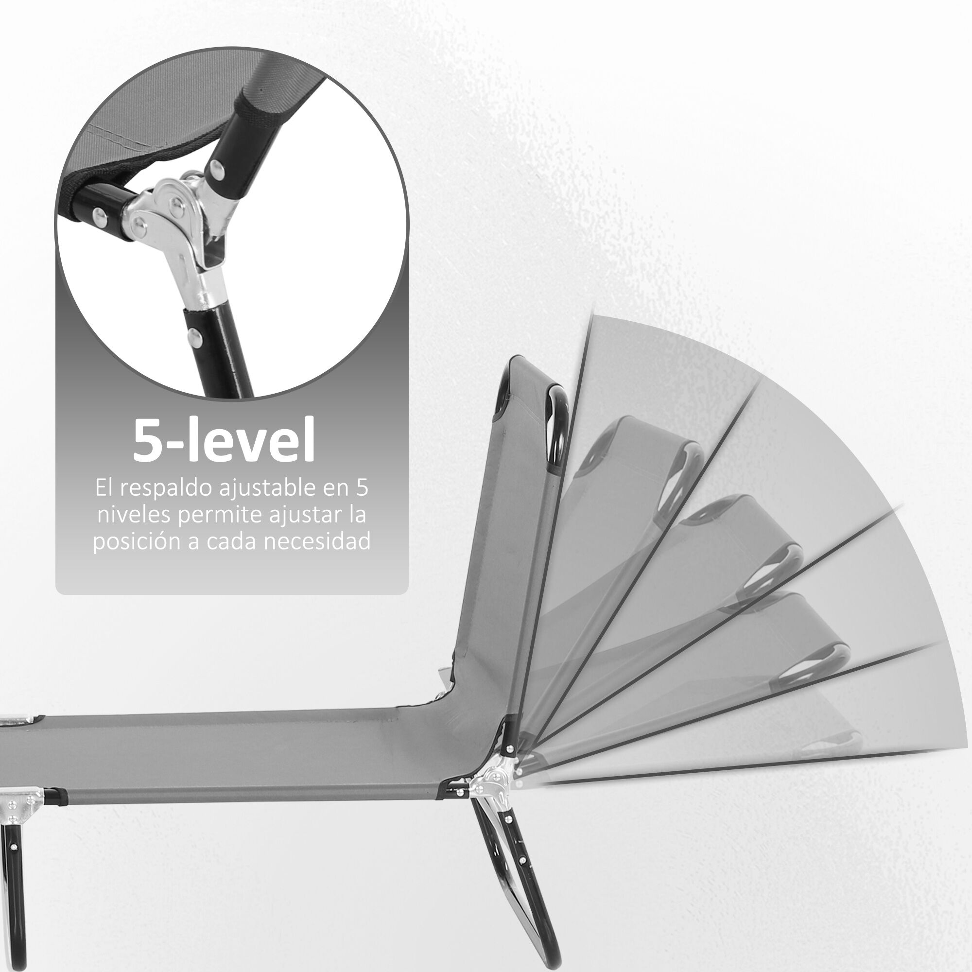 Outsunny Tumbona Plegable Reclinable con &Aacute;ngulo Ajustable de 5 Posiciones para Jard&iacute;n Exterior Piscina Terraza Camping Carga 120 kg 190x56x28 cm Gris, , large Imagen numero 4