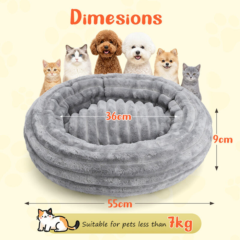 Nobleza Cama Redonda para Gatos y Perros Peque&ntilde;os (55 x 9 cm) - Coj&iacute;n de Franela Jacquard Suave y Mullido, Nido T&eacute;rmico e Antiestr&eacute;s Lavable con Base Antideslizante para Mascotas, Gris, , large Imagen numero 2