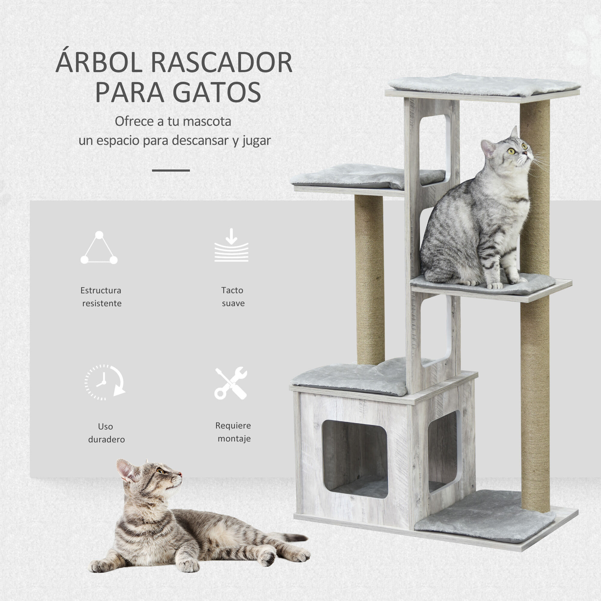 PawHut Árbol rascador para gatos color gris thumbnail