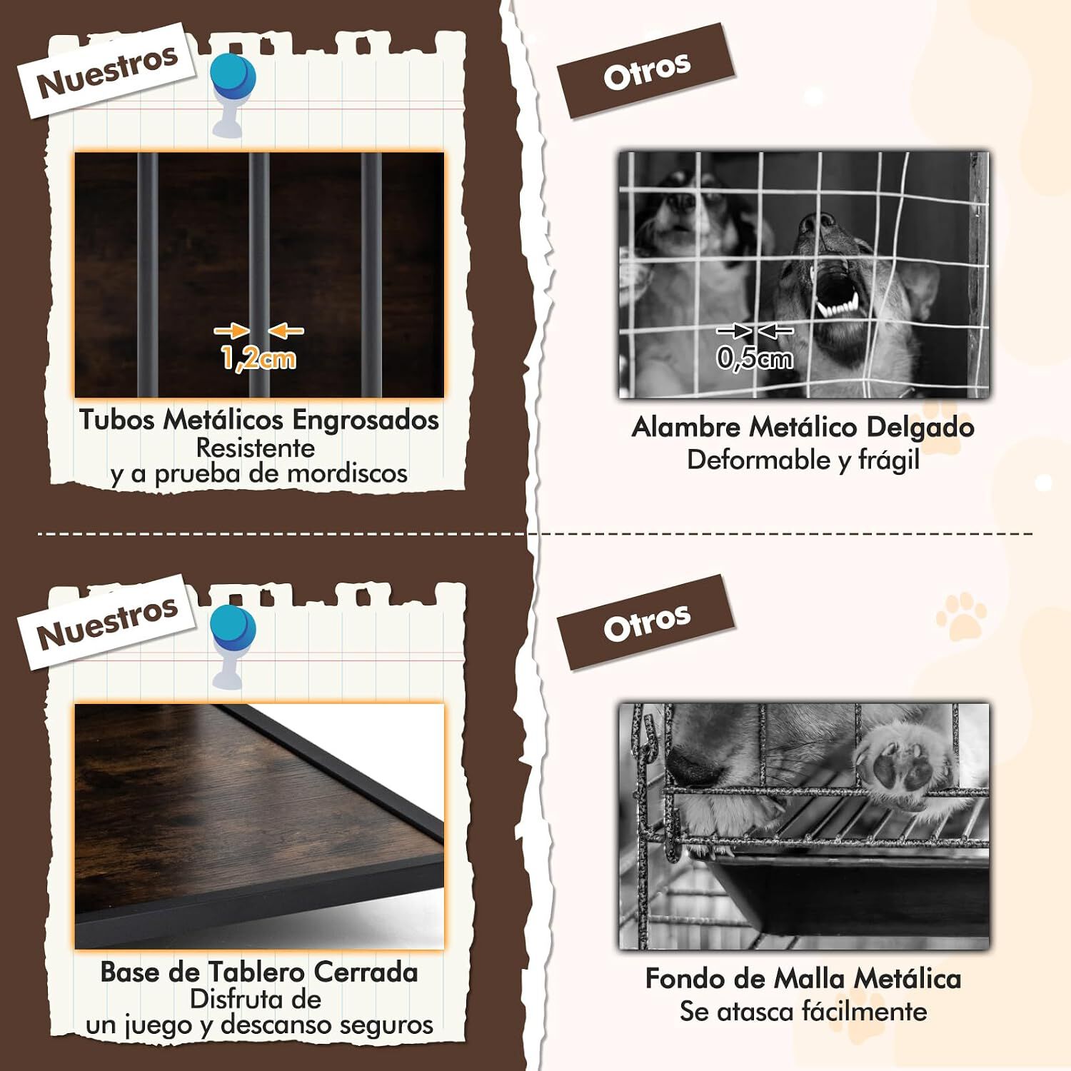 COSTWAY Jaula para Perros, Mesa Auxiliar con Tres Puertas y Parte Superior Hueca, Casa para Perros de Madera y Metal Resistente a Mordidas, Jaula para Perro Peque&ntilde;o y Mediano, R&uacute;stica Marr&oacute;n, , large Imagen numero 4