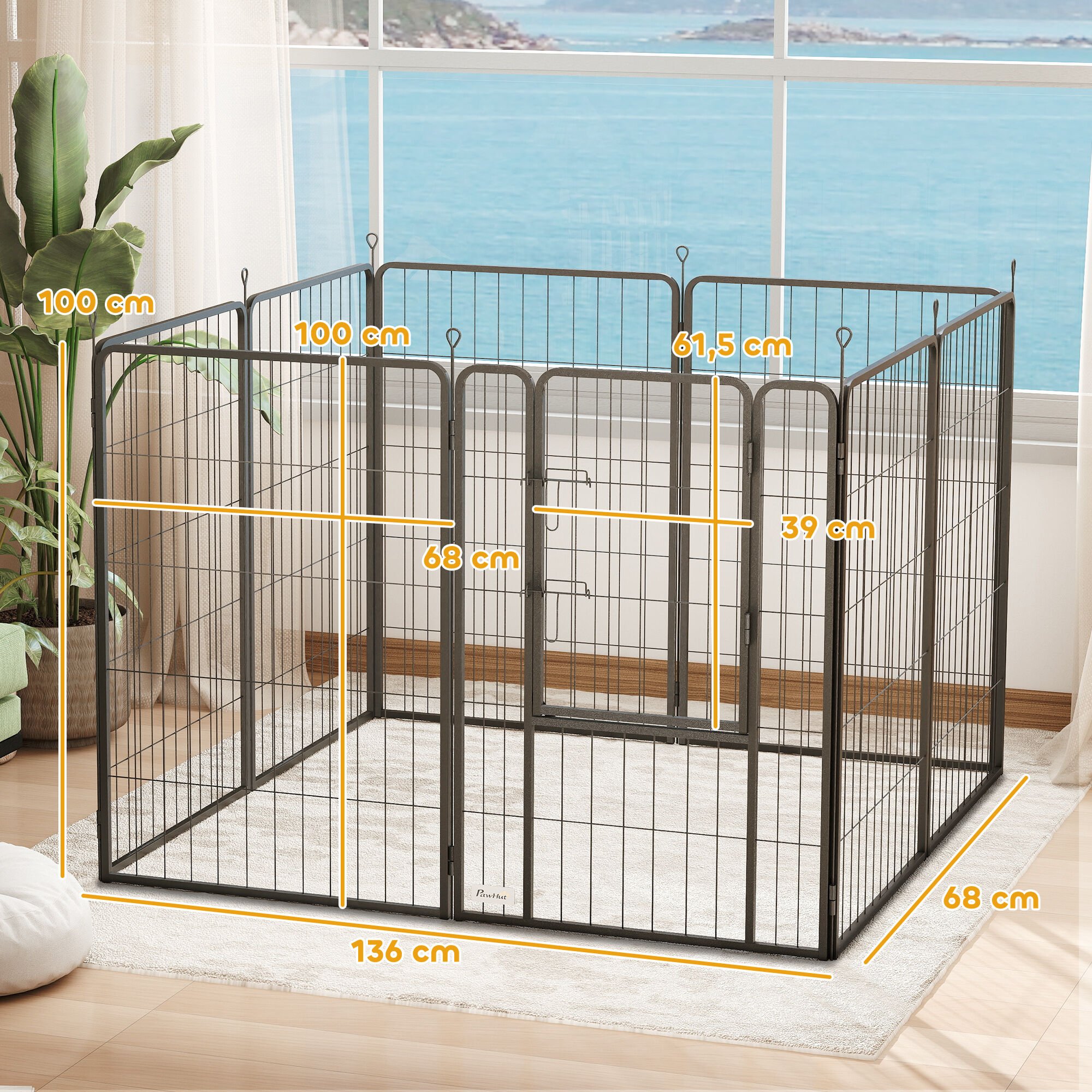 PawHut Parque para Perros de 8 Paneles de 100 cm de Altura, Vallas para Perros de Acero Resistente Plegable, con Puerta, para Interior y Exterior, Negro thumbnail