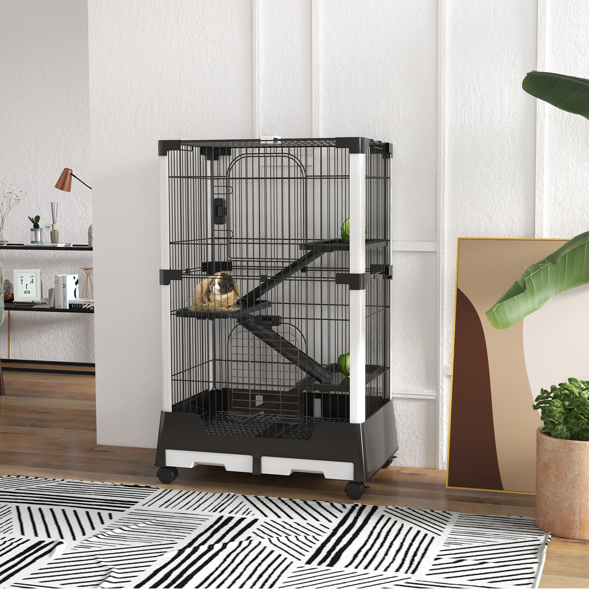 PawHut Jaula con Ruedas 3 plataformas para hurones y conejos thumbnail