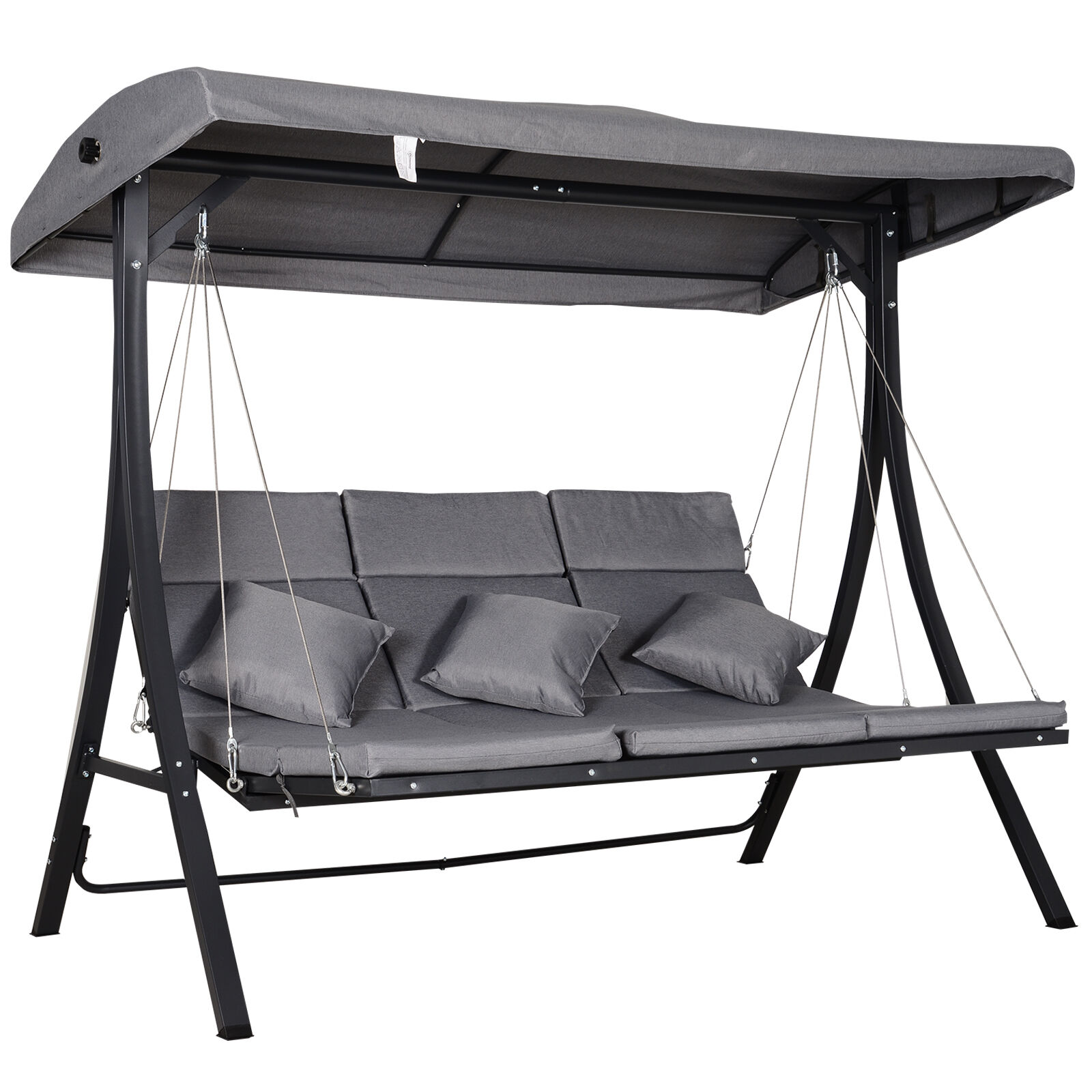 Outsunny Balanc&iacute;n con Toldo Ajustable de 3 Plazas Columpio de Jard&iacute;n con Dosel Cojines para Exterior Terraza Patio Carga 270 kg 200x115x168 cm Gris, , large Imagen numero 1
